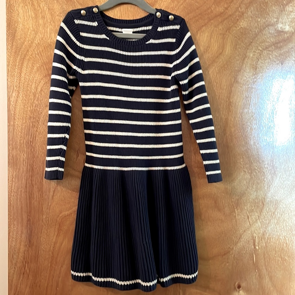 Girls striped navy and white knit dress